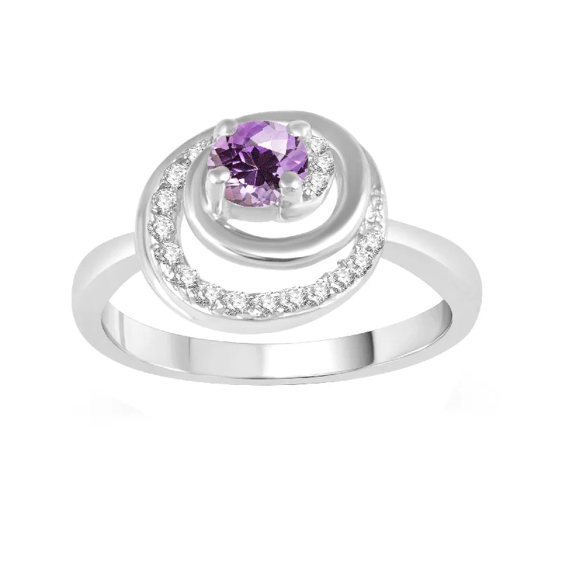 Sharp gemstone rings with modern stone cut elegance -White Gold with Natural Amethyst and White Diamond Solitaire Ring