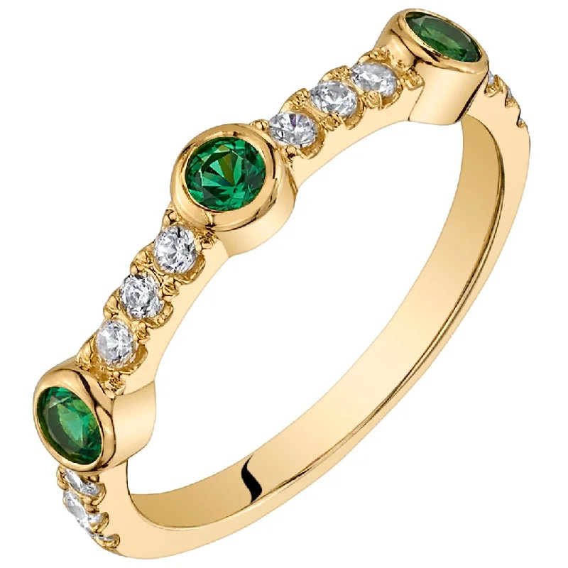 Yellow-Tone Simulated Emerald Bezel Half Eternity Ring