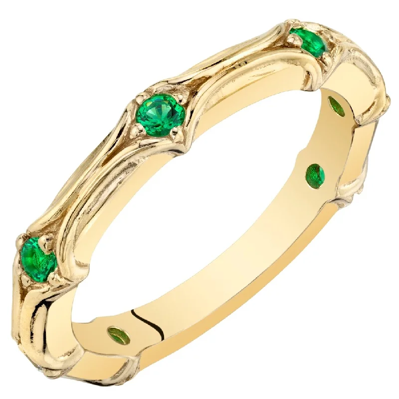 Gemstone rings featuring sunstone for fiery stone glow -Yellow Tone Simulated Emerald Contoured Stackable Ring