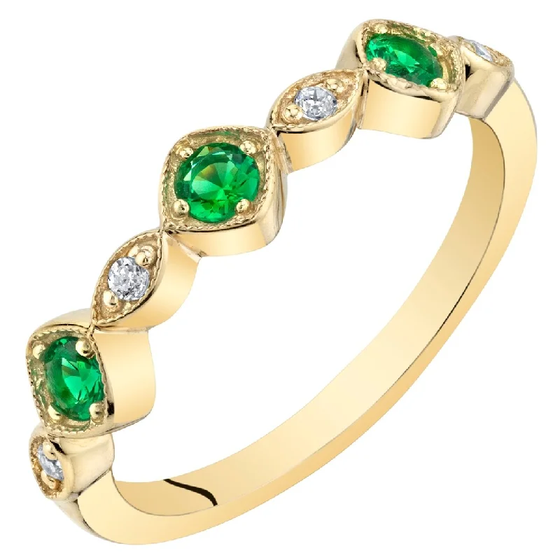 Vermeil gemstone rings with gold stone finger shine -Yellow Tone Simulated Emerald Marquise and Round Stackable Ring