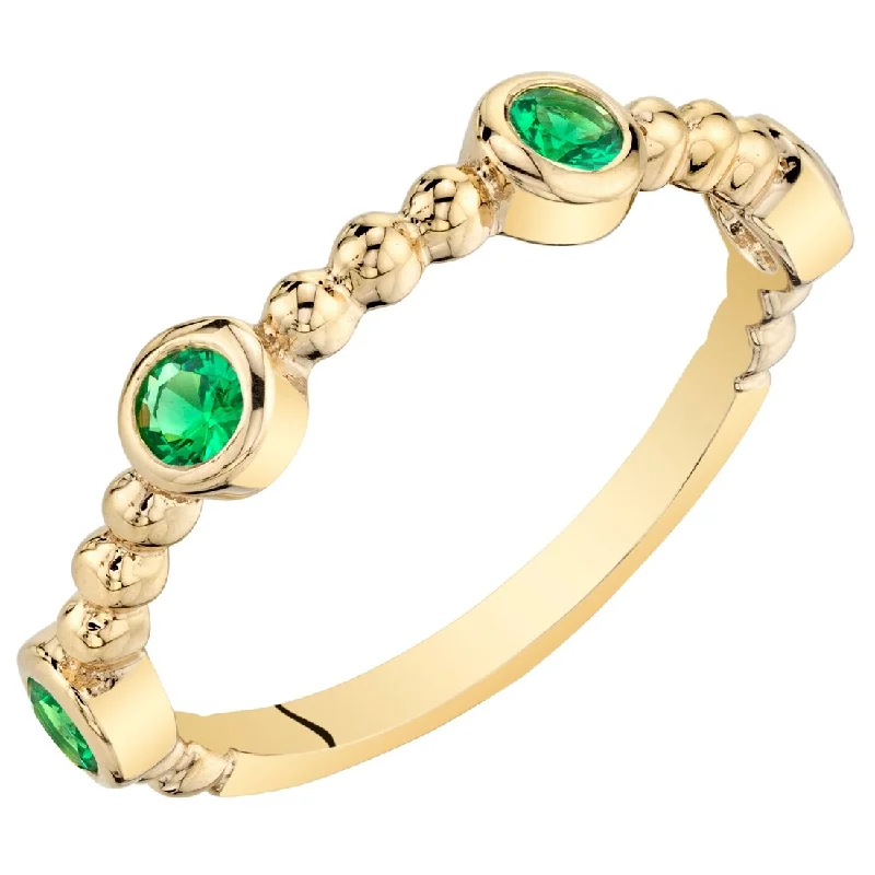 Gemstone rings perfect for holidays with stone cheer -Yellow Tone Simulated Emerald Stackable Ring in Sterling Silver