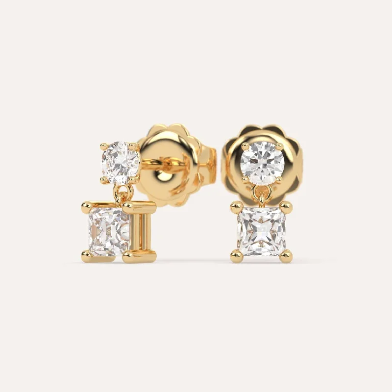 Travel Drop Earrings for On-The-Go-1 carat Princess Diamond Drop Earrings