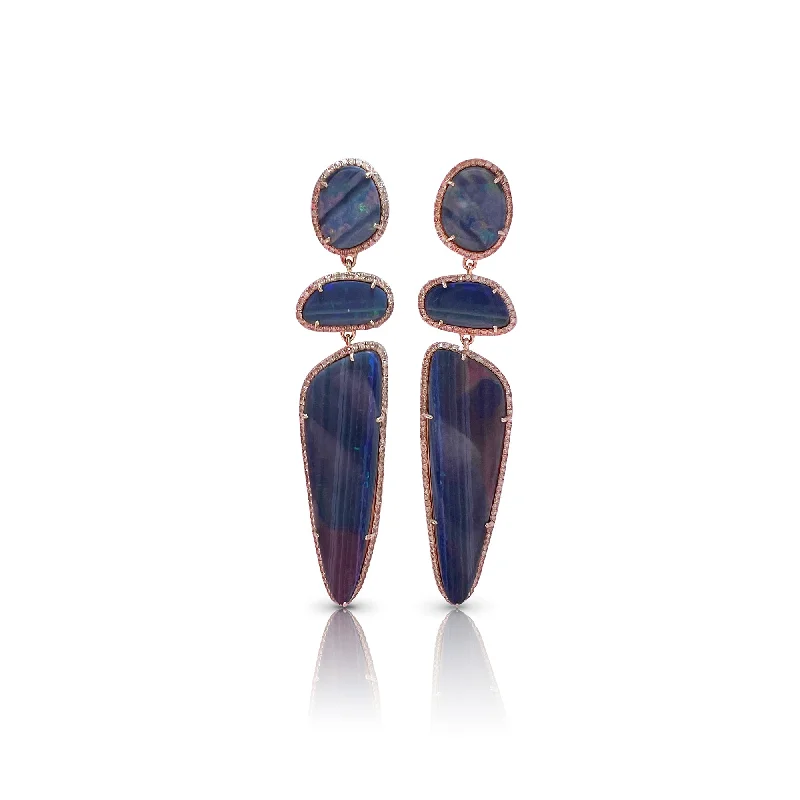 Formal Drop Earrings for Special-14k Boulder Opal Triple Drop Earrings