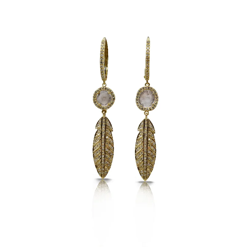 Large Drop Earrings for Statement-14k Gold Feather Drop Earrings