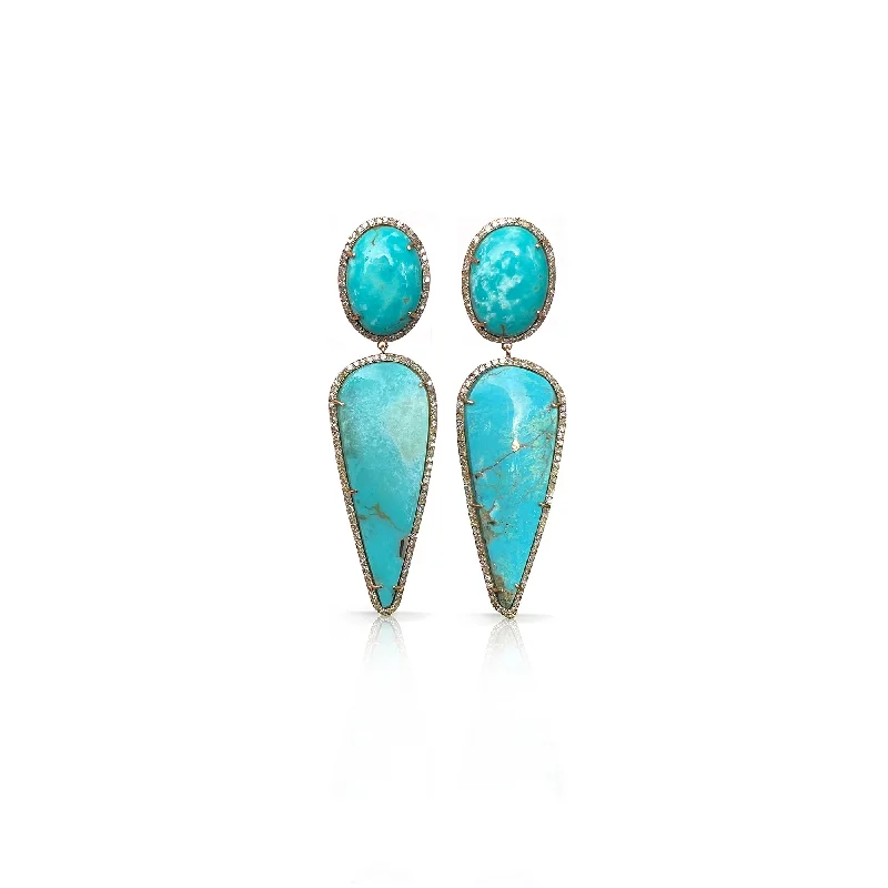 Opal Drop Earrings for Iridescent-14k Turquoise Double Drop Earrings