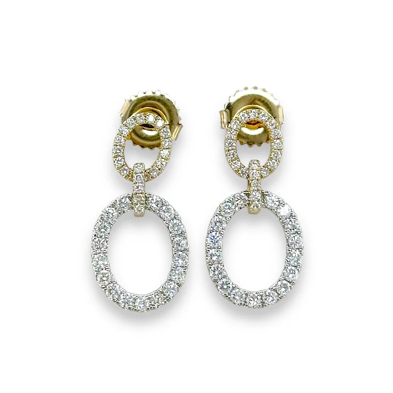 Gold Drop Earrings for Luxurious-14K TT Gold 0.83ctw Double Oval Diamond Drop Earrings