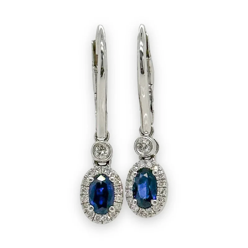 Branded Drop Earrings for Quality-14K W Gold 0.70ctw Sapphire and 0.15ctw Diamond Drop Earrings