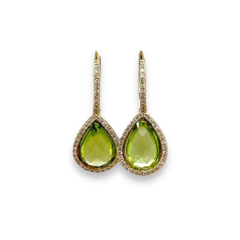 Sophisticated Drop Earrings for Elegant-14K Y Gold 0.27ctw G/I1 Diamond and 4.10ctw Peridot Drop Earrings