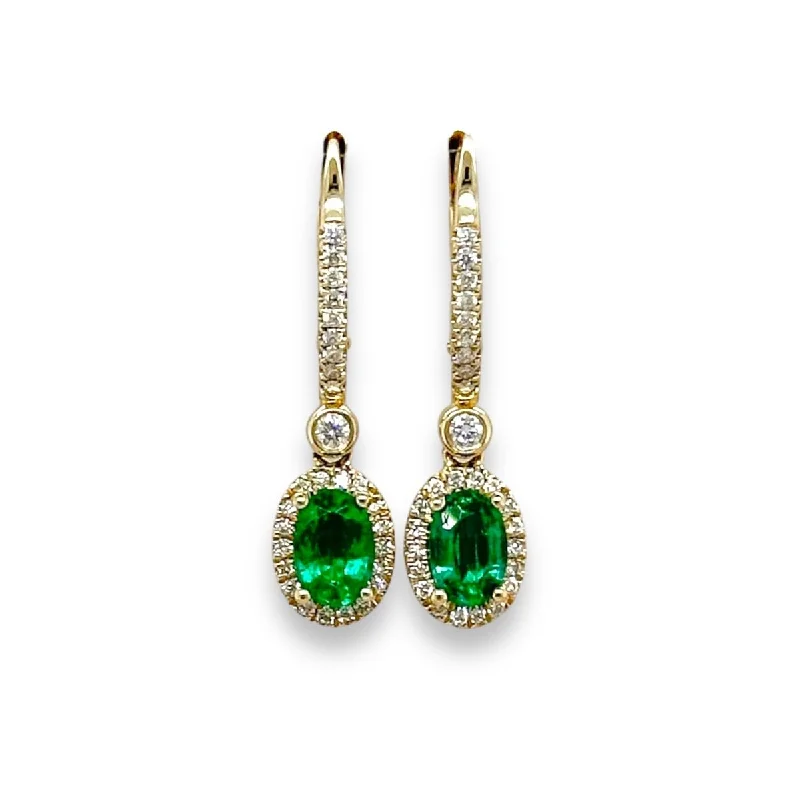 Gym Drop Earrings for Active-14K Y Gold 0.89ctw Emerald and 0.26 Diamond Drop Earrings