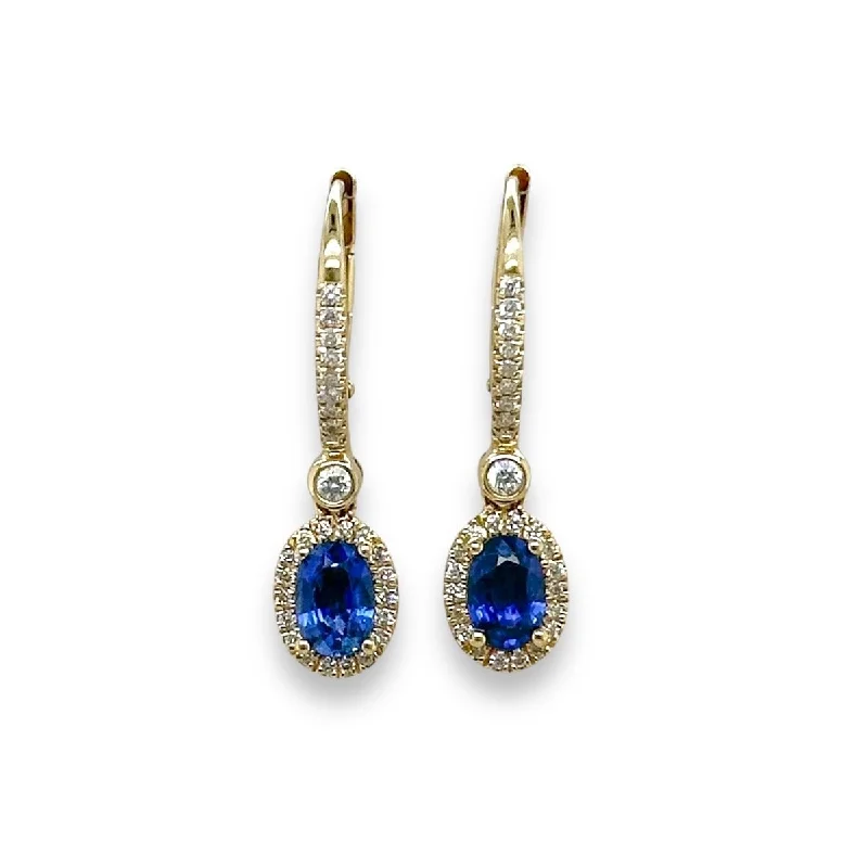 Statement Drop Earrings for Eye-Catching-14K Y Gold 1.27ctw Sapphire and 0.26 Diamond Drop Earrings