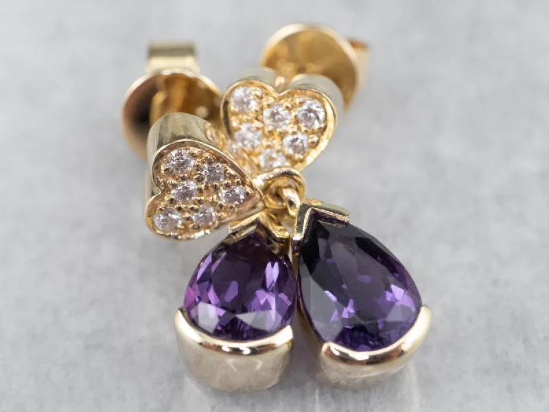 Geometric Drop Earrings for Structured-Sweetheart Amethyst and Diamond Drop Earrings