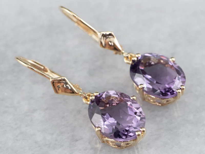 Steampunk Drop Earrings for Industrial-Oval Cut Amethyst Drop Earrings