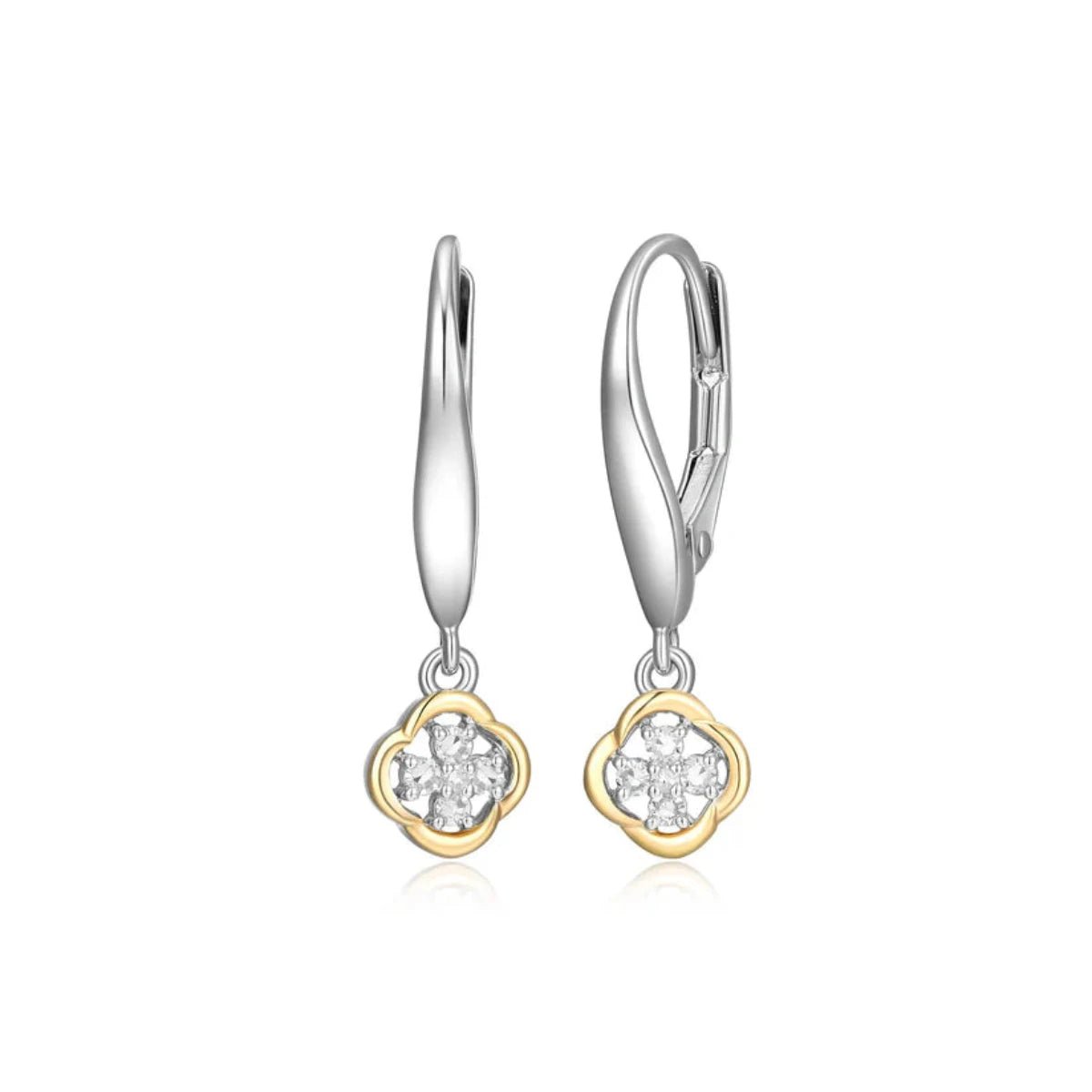 Cluster Drop Earrings for Dazzling-14K Y Gold and SS  0.10ctw Diamond Drop Earrings