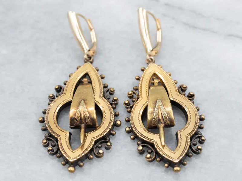 Butterfly-Shaped Drop Earrings for Cute-Etruscan Revival Gold Drop Earrings