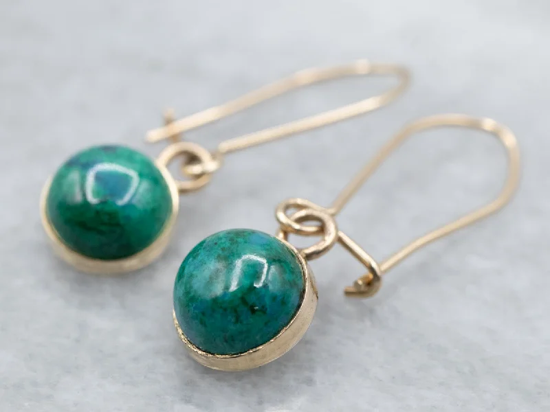 Iolite Drop Earrings for Blue-Yellow Gold Chrysocolla Drop Earrings