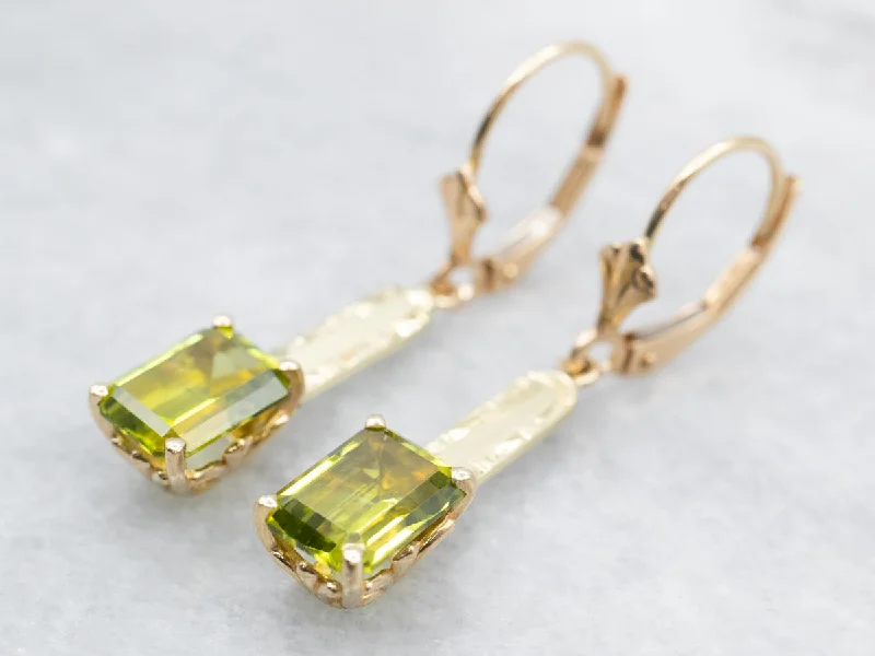 Delicate Drop Earrings for Feminine-Peridot and Gold Bar Drop Earrings