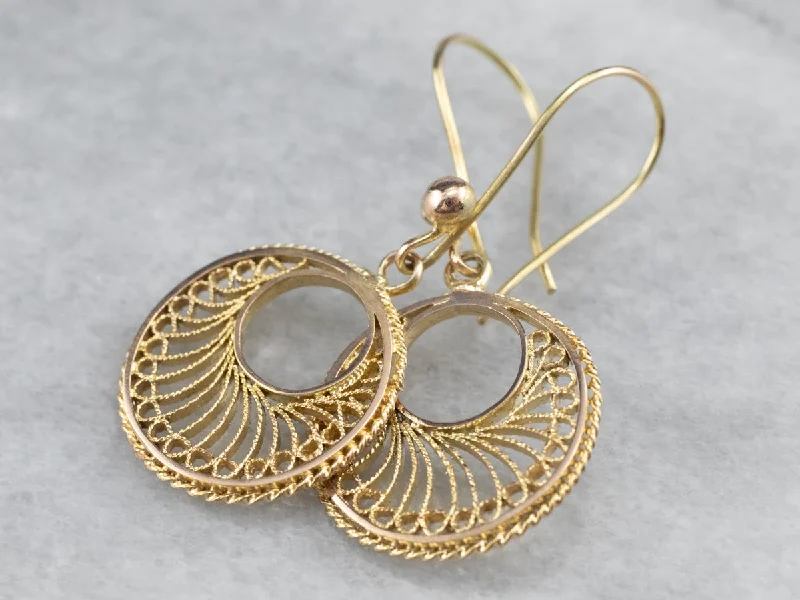 Cluster Drop Earrings for Dazzling-Vintage Gold Filigree Drop Earrings