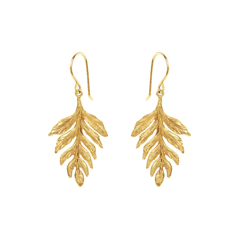 Engraved Drop Earrings for Personal-18ct Solid Gold Fern Drop Earrings