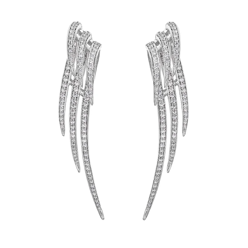 Work Drop Earrings for Professional-Armis Triple Hook Drop Earrings - 18ct White Gold & Diamond Pavé