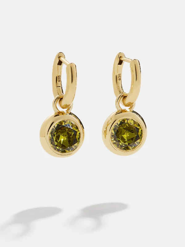 Gothic Drop Earrings for Dark-18K Gold Birthstone Drop Earrings - Peridot