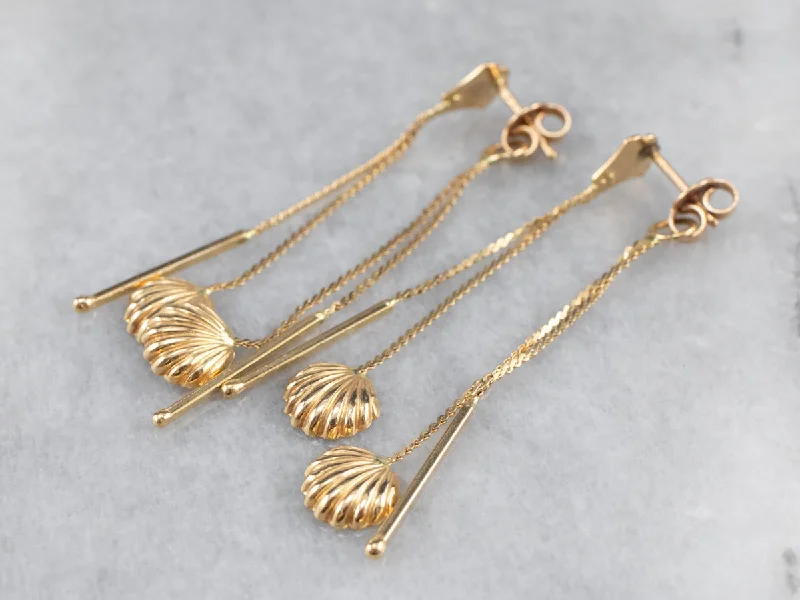 Fashion Drop Earrings for Trendy-18K Gold Shell Tassel Drop Earrings