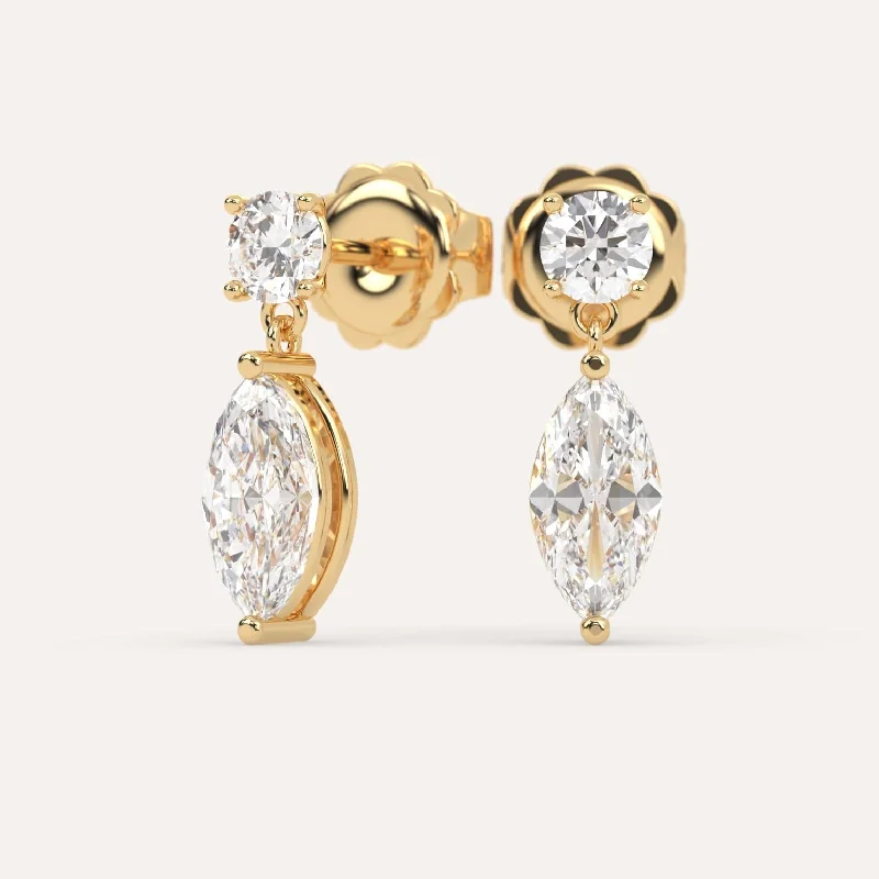 Gym Drop Earrings for Active-2 carat Marquise Diamond Drop Earrings