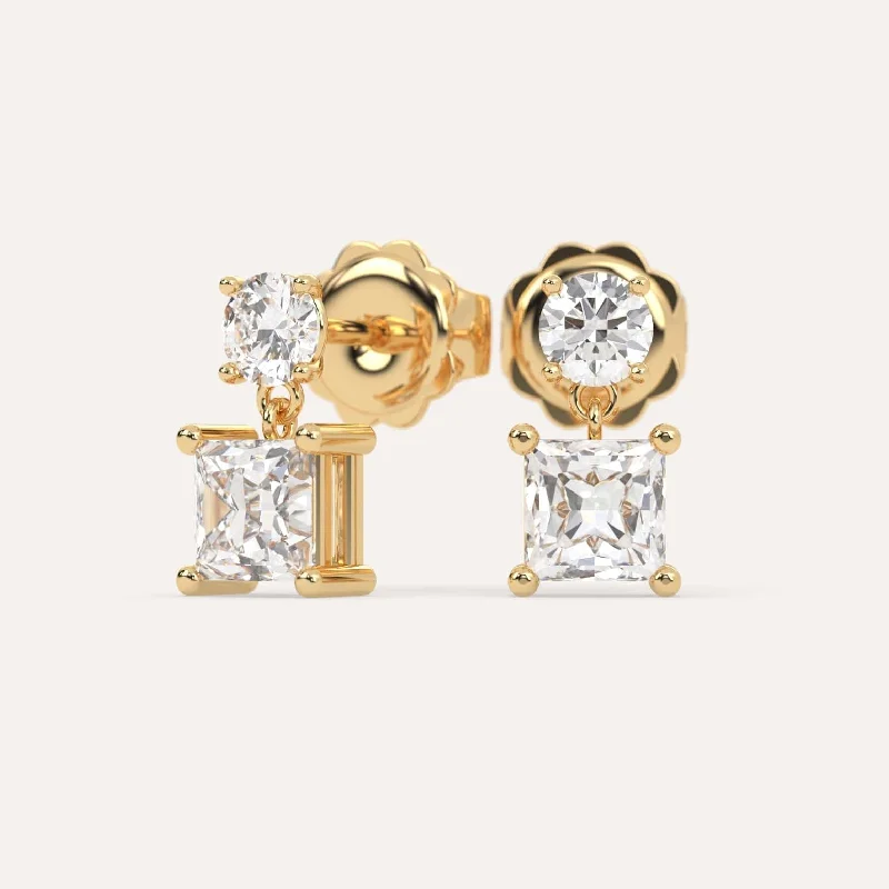 Romantic Drop Earrings for Loving-2 carat Princess Diamond Drop Earrings