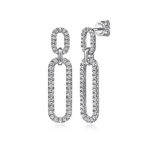 Wedding Drop Earrings for Bridal-Gabriel & Co. Diamond Link Chain Drop Earrings in 14K White Gold