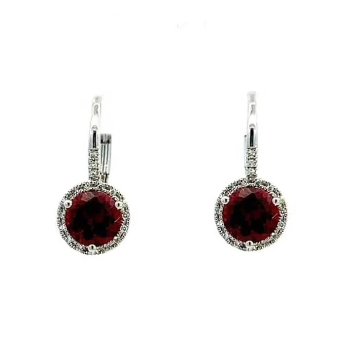 Gold Drop Earrings for Luxurious-Mountz Collection Garnet and Diamond Drop Earrings in 14K White Gold