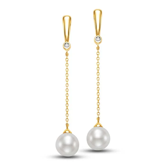 Square Drop Earrings for Modern-Mastoloni 8-8.5MM Pearl Drop Earrings in 18K Yellow Gold