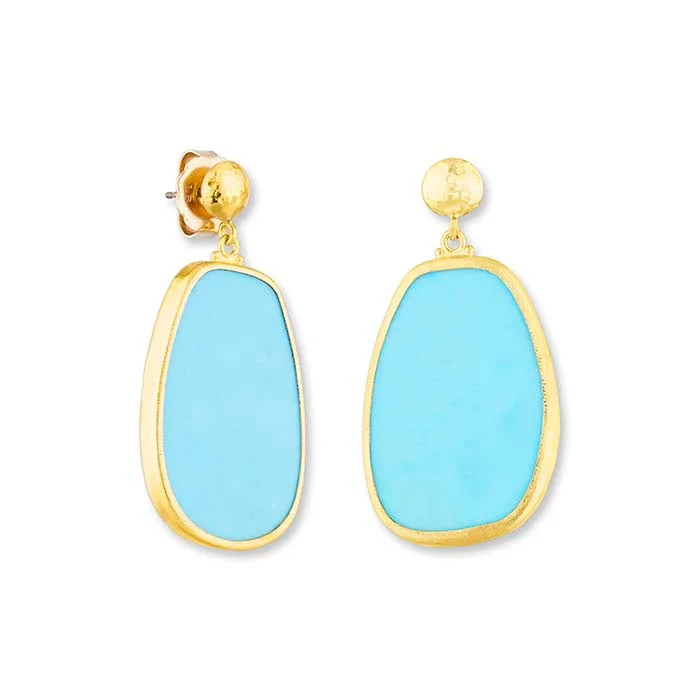 Statement-Making Drop Earrings for Impact-Lika Behar One of A Kind "My World" Kingman Turquoise Drop Earrings in 24K Yellow Gold