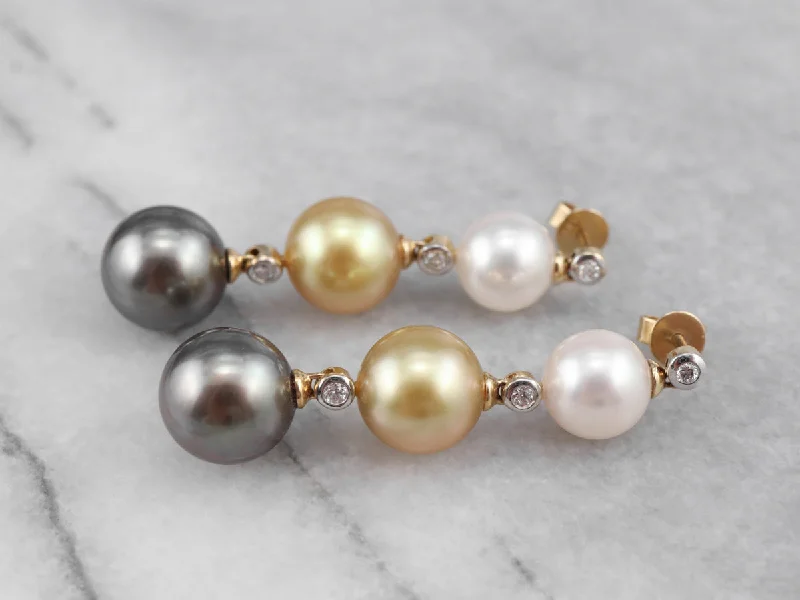 Simple Drop Earrings for Subtle-Long Multi Color Pearl and Diamond Drop Earrings