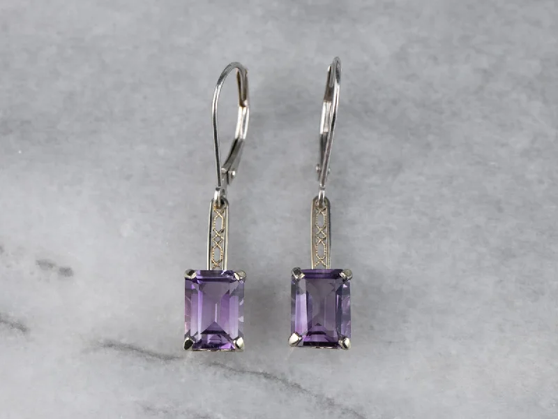 Travel Drop Earrings for On-The-Go-White Gold Amethyst Drop Earrings