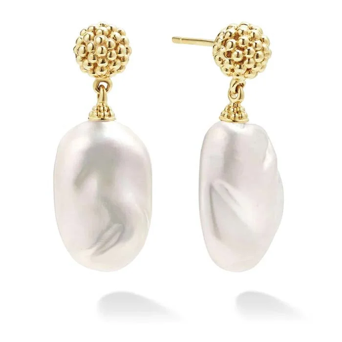 Rose Gold Drop Earrings for Romantic-LAGOS Baroque Pearl Drop Earrings in 18K Yellow Gold