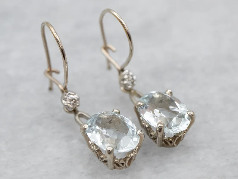 Beach Drop Earrings for Relaxed-Aquamarine and Diamond Drop Earrings