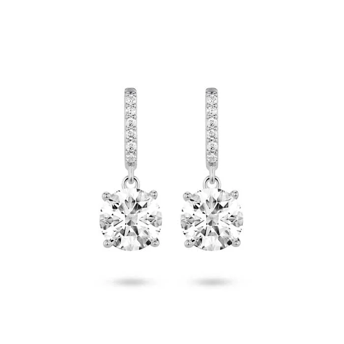 Gym Drop Earrings for Active-Lightbox 2CTW Lab Grown Diamond Round Brilliant Solitaire Drop Earrings