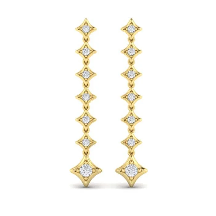 Delicate Drop Earrings for Feminine-Vlora "Estrella Collection" Diamond Vlora Star Long Drop Earrings in 14K Yellow Gold