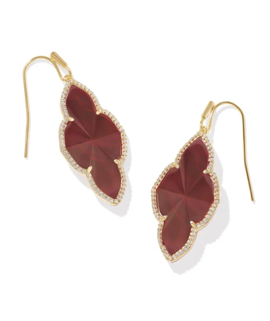 Floral Drop Earrings for Feminine-Abbie Gold Plated Cranberry Illusion Pave Frame Drop Earrings by Kendra Scott