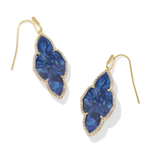 Geometric Drop Earrings for Structured-Abbie Gold Plated Navy Abalone Pave Frame Drop Earrings by Kendra Scott