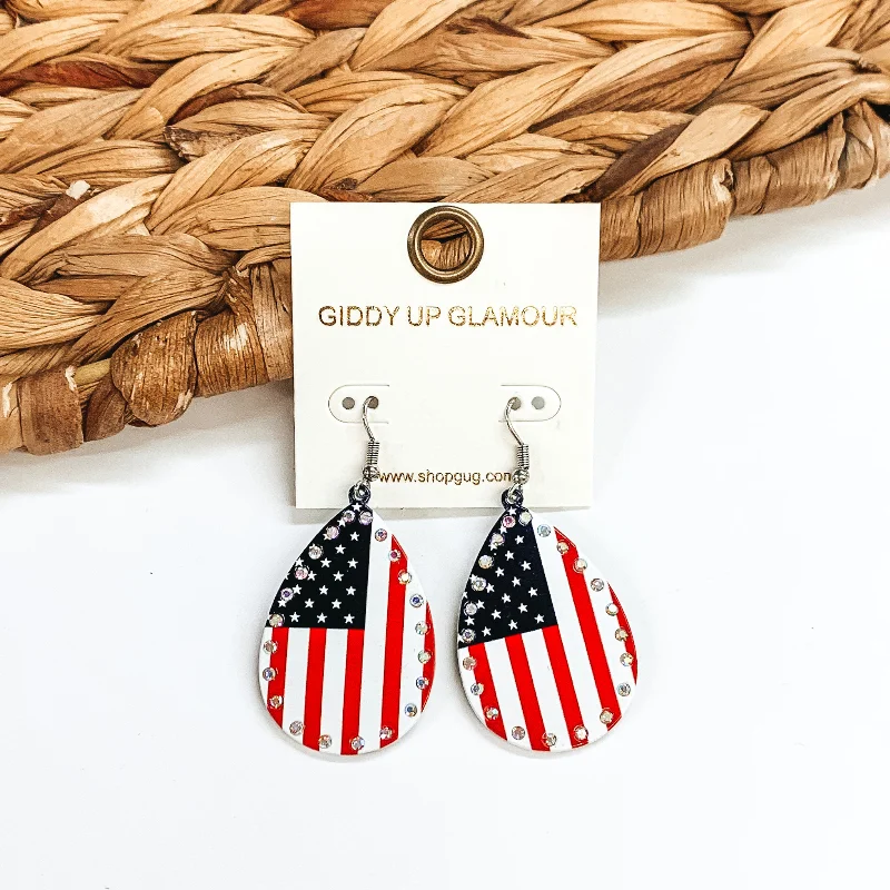 Gothic Drop Earrings for Dark-American Flag Metal Teardrop Earrings with Crystals