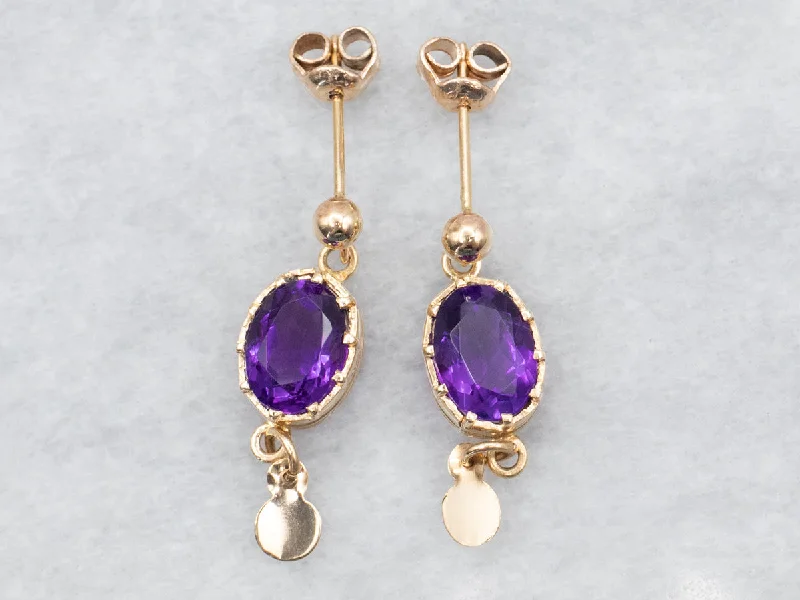 Small Drop Earrings for Delicate-Amethyst Drop Earrings with Gold Tassels