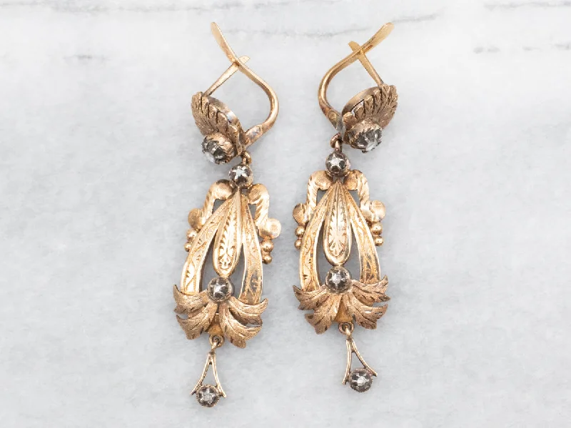 Travel Drop Earrings for On-The-Go-Antique Inspired Rose Cut Diamond Drop Earrings