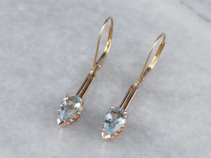 Padded Drop Earrings for Ear-Aquamarine Rose Gold Bar Drop Earrings