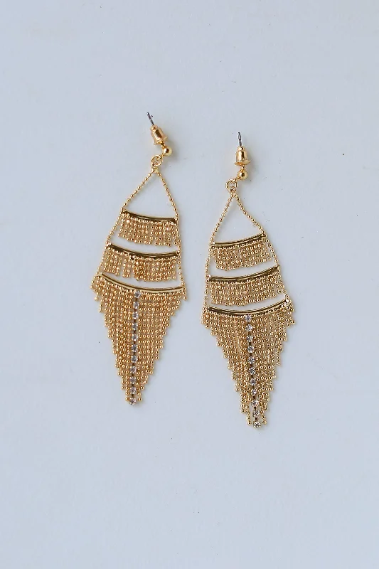 Geometric Drop Earrings for Structured-FINAL SALE - Aurora Gold Tiered Fringe Drop Earrings