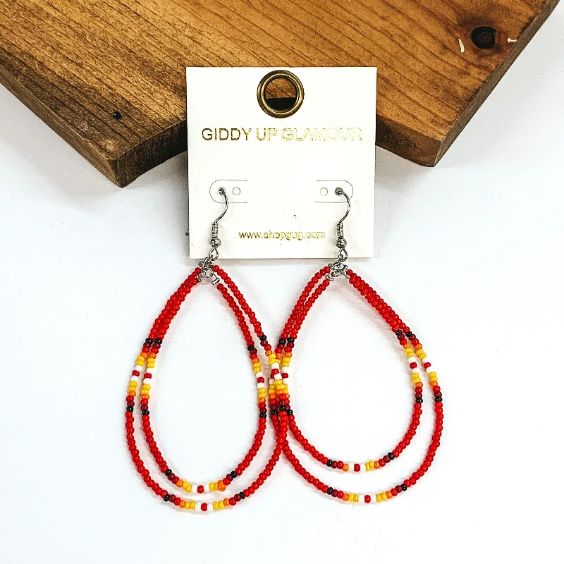 Woven Drop Earrings for Artistic-Aztec Seed Beaded Teardrop Earrings in Red