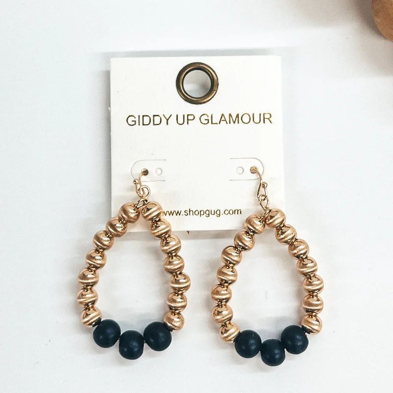 Coral Drop Earrings for Tropical-Gold Beaded Teardrop Earrings with Wood Beads in Black