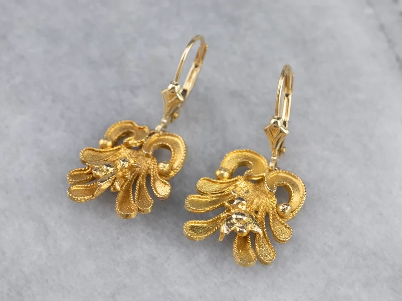 Maximalist Drop Earrings for Bold-Bee and Flower 18K Gold Drop Earrings