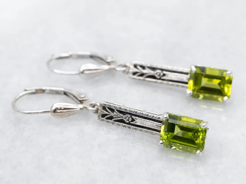 Tourmaline Drop Earrings for Multicolored-Black Enamel Peridot Filigree Bar Drop Earrings