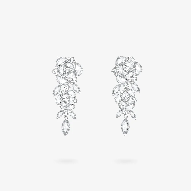 Heart-Shaped Drop Earrings for Loving-FANCIME "Blooming Rose" Sterling Silver Drop Earrings