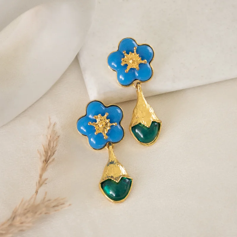 Fashion Drop Earrings for Trendy-Blue Floral Tulip Drop Earrings